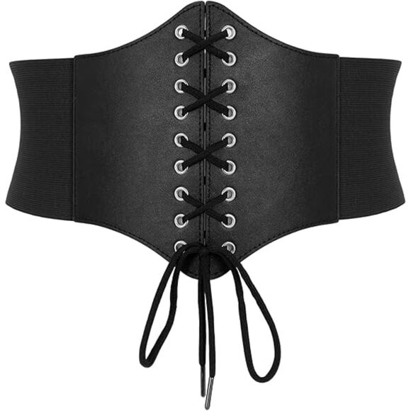 Accessories - Lace Up Elastic Leather Waist Corset Tied Waspie Belt, 7L-157BELT001
